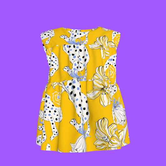 Kid's Sleeveless Ruffle Top in Sketching Summer Yellow