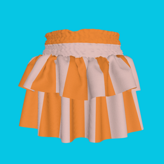 Pink & Orange Stripes Ruffle Skirt