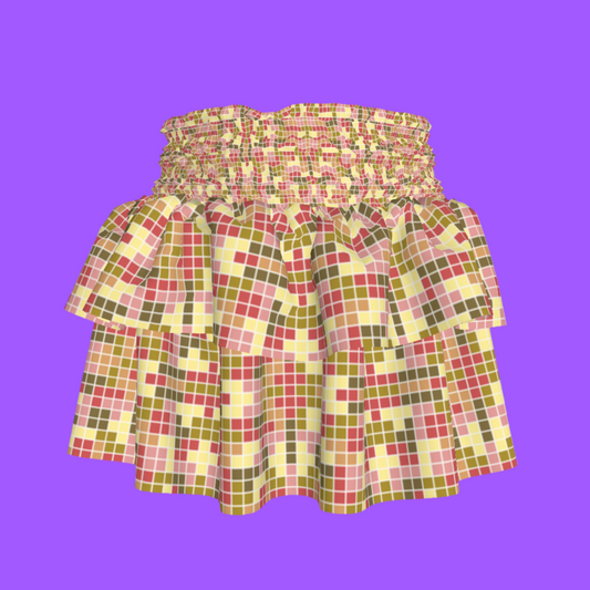 Pixels Smocked Ruffle Skirt