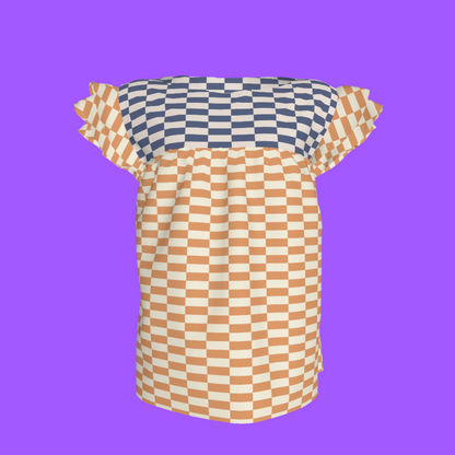 Yellow & Blue Gingham Mix Ruffled Sleeve Top
