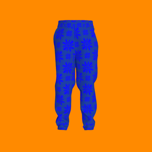 Kid's Jogger in Flower Bloom Bright Blue in Heavy French Terry White