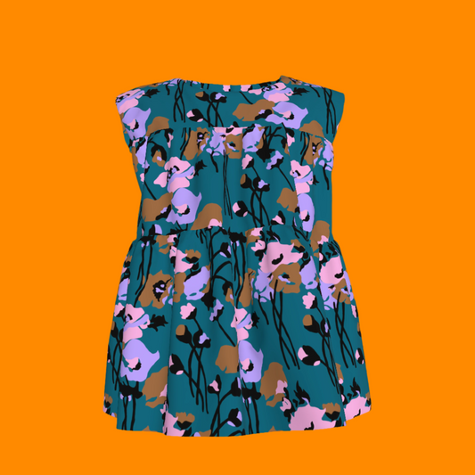Kid's Sleeveless Ruffle Top in Dini's Teal Floral