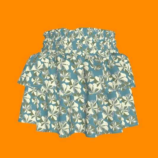 Kid's Smocked Skirt in Tropical Cayena Acqua in Light Cotton Slub