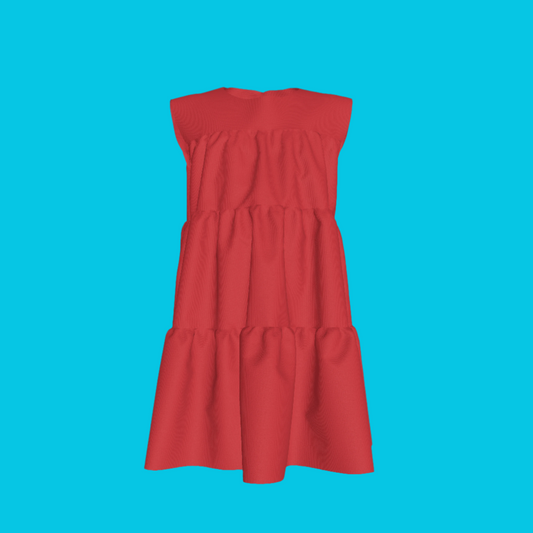 Ruffle Dress without Lining in Solid Red Gingham