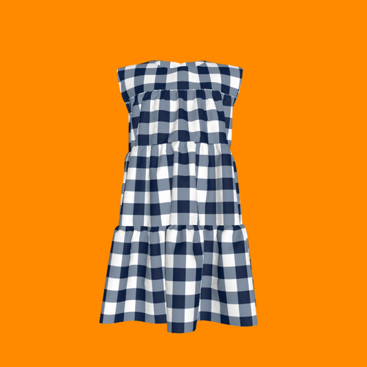 Ruffle Dress without Lining in Navy Gingham