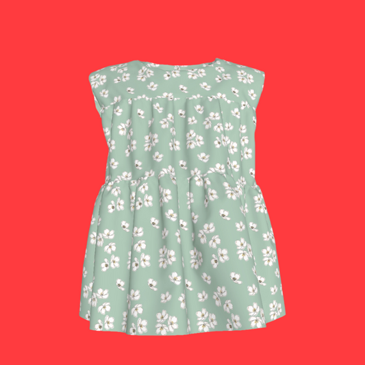 Kid's Sleeveless Ruffle Top in Sage Primrose