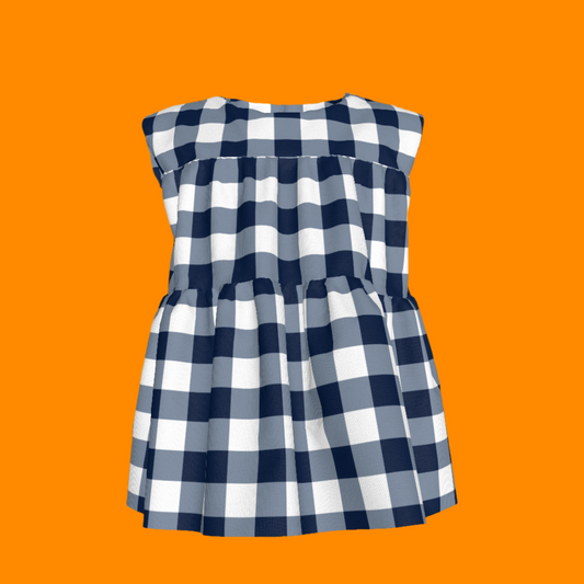 Sleeveless Ruffle Top in Navy Gingham