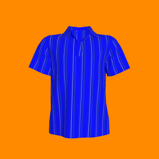 Kid's Polo in Stripes Bright Blue in Organic Cotton Pique