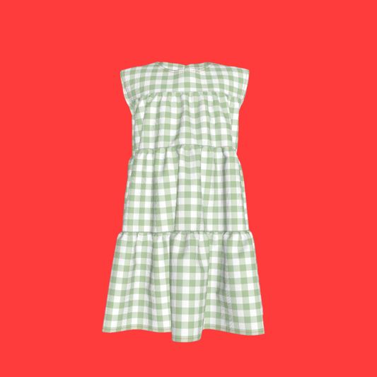 Ruffle Dress without Lining in Green Gingham
