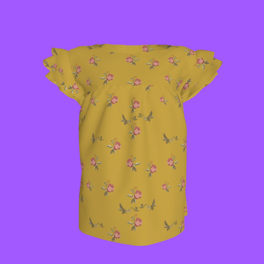 Kid's Ruffled Sleeve Top in Belle Bloom Yellow in Light Cotton Slub