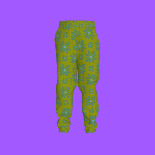 Kid's Jogger in Flower Bloom Green in Heavy French Terry White
