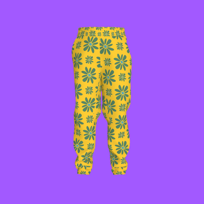 Kid's Jogger in Flower Bloom Yellow & Acqua in Heavy French Terry White