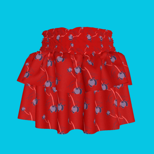 Kid's Smocked Skirt in Sprinkle Flowers Red in Light Cotton Slub