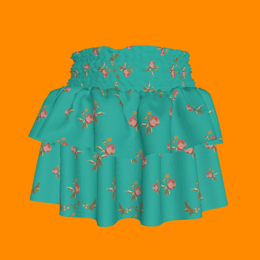 Kid's Smocked Skirt in Belle Bloom Bright Blue in Light Cotton Slub