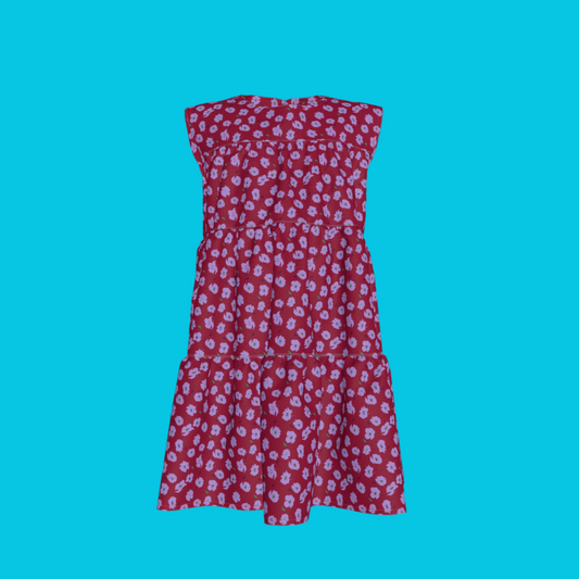 Kid's Ruffle Dress in Micro Purple Poppies