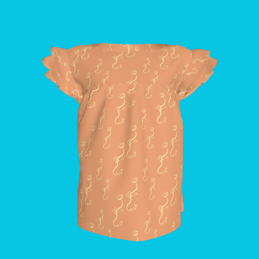 Kid's Ruffle Sleeve Top in Bloom Peach in Light Cotton Slub