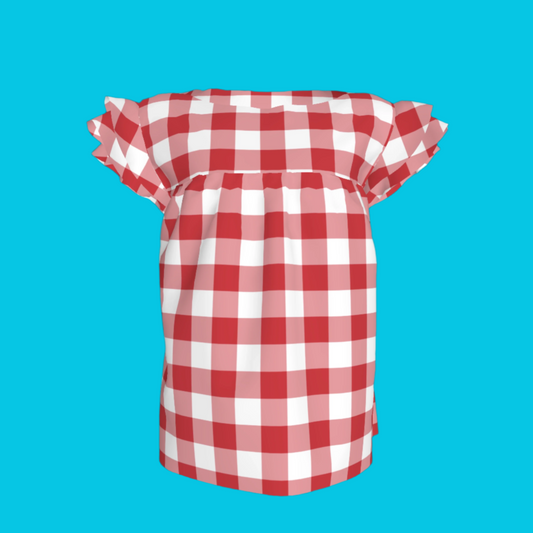 Ruffled Sleeve Top in Red Gingham