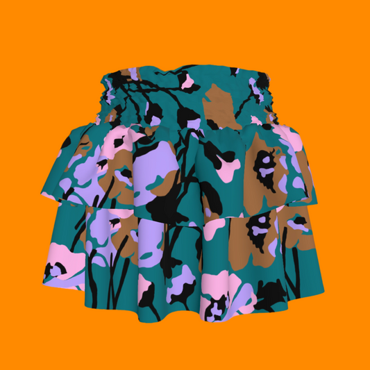 Kid's Smocked Ruffle Skirt in Dini's Teal Floral