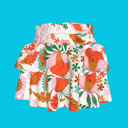 Kid's Smocked Skirt in Ecru Dutch Blossom