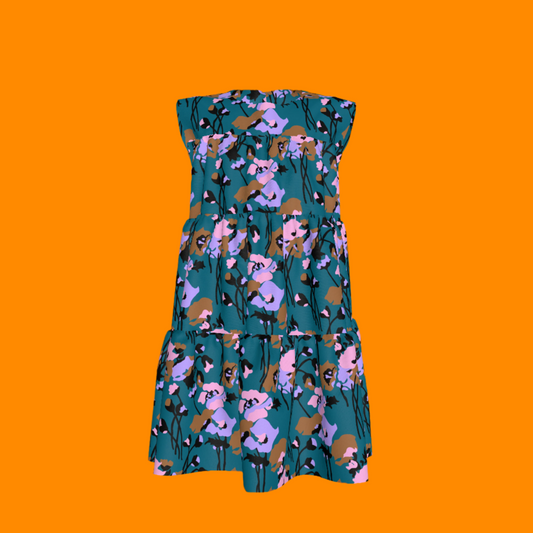 Kid's Ruffle Dress With Lining in Dini's Teal Floral