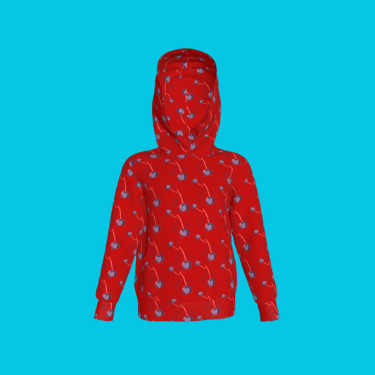 Kid's Pullover Hoodie in Sprinkle Flowers Red in Fleece Back Stretch Organic Terry