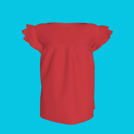 Ruffled Sleeve Top in Solid Red