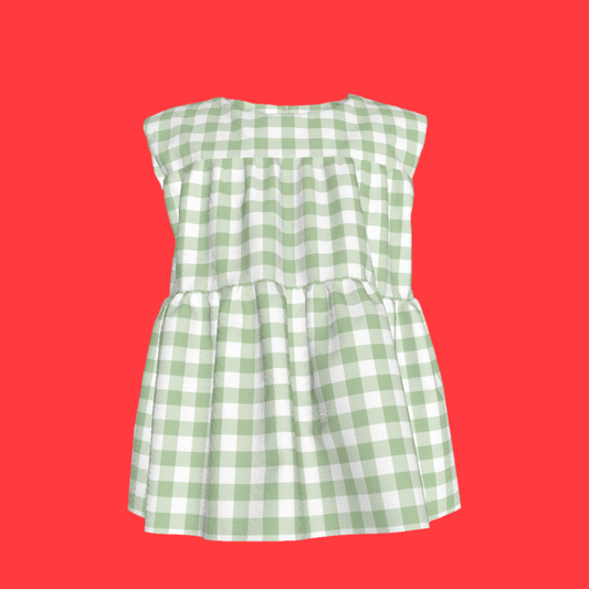 Sleeveless Ruffle Top in Pastel Green Gingham