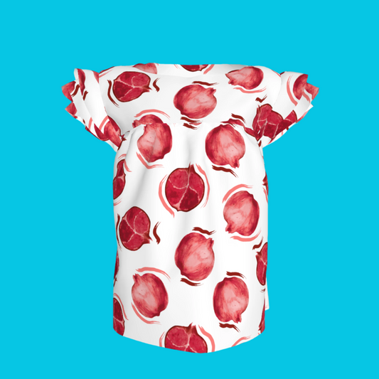 Kid's Ruffled Sleeve Top in Spring Pomegranates