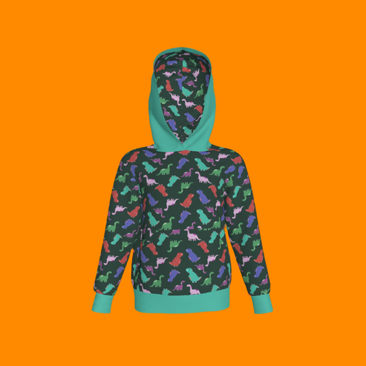 Teal Dino Party Pullover Hoodie