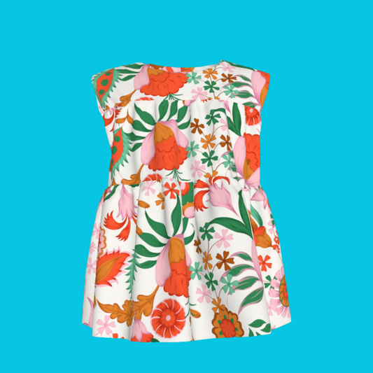 Kid's Sleeveless Ruffle Top in Ecru Dutch Blossoms