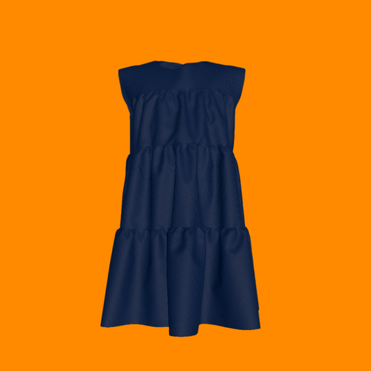 Ruffle Dress without Lining in Solid Blue Gingham