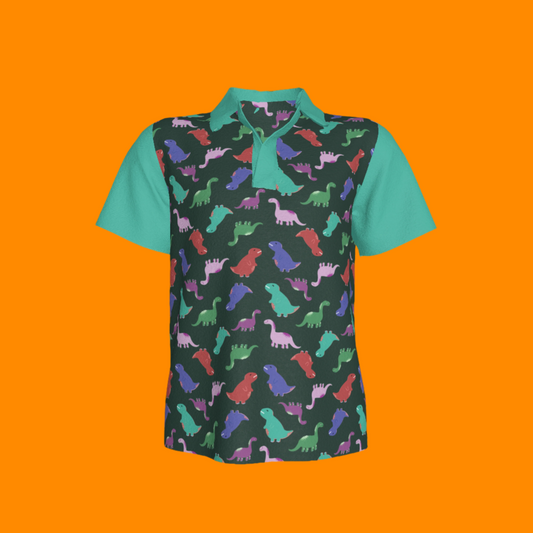 Teal Dino Party Polo