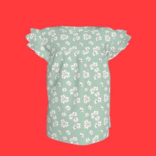 Kid's Ruffled Sleeve Top in Sage Primrose