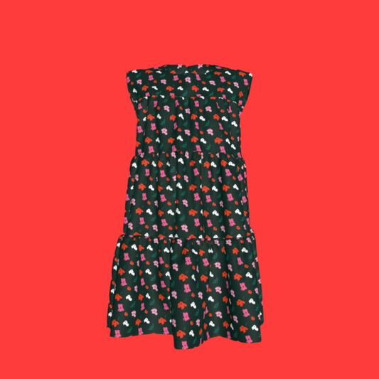 Kid's Ruffle Dress with Lining in Evergreen Painted Poppies