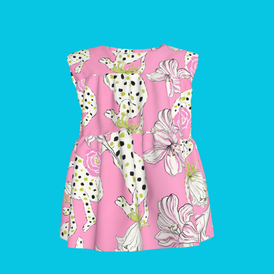 Kid's Sleeveless Ruffle Top in Sketching Summer Pink