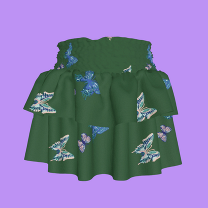 Kid's Smocked Ruffle Skirt in Emerald Fluttering Butterflies
