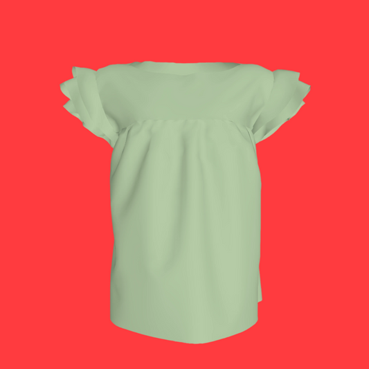 Ruffled Sleeve Top in Solid Pastel Green
