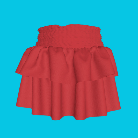 Smocked Ruffle Skirt in Solid Red