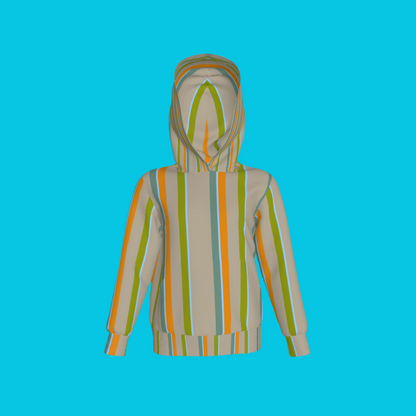 Kid's Pullover Hoodie in Stripes Earthtones in Fleece Back Stretch Organic Terry