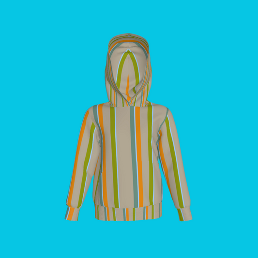 Kid's Pullover Hoodie in Stripes Earthtones in Fleece Back Stretch Organic Terry