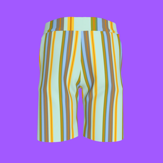 Kid's Knit Shorts in Stripes in Light Blue &Orange in Organic Cotton Pique