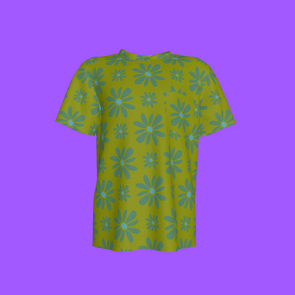 Kid's Pocket T-Shirt in Flower Bloom Green in Cotton Spandex Lightweight Jersey
