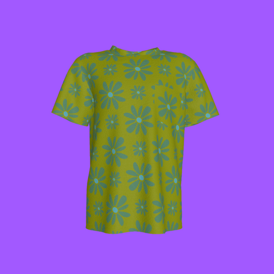 Kid's Pocket T-Shirt in Flower Bloom Green in Cotton Spandex Lightweight Jersey