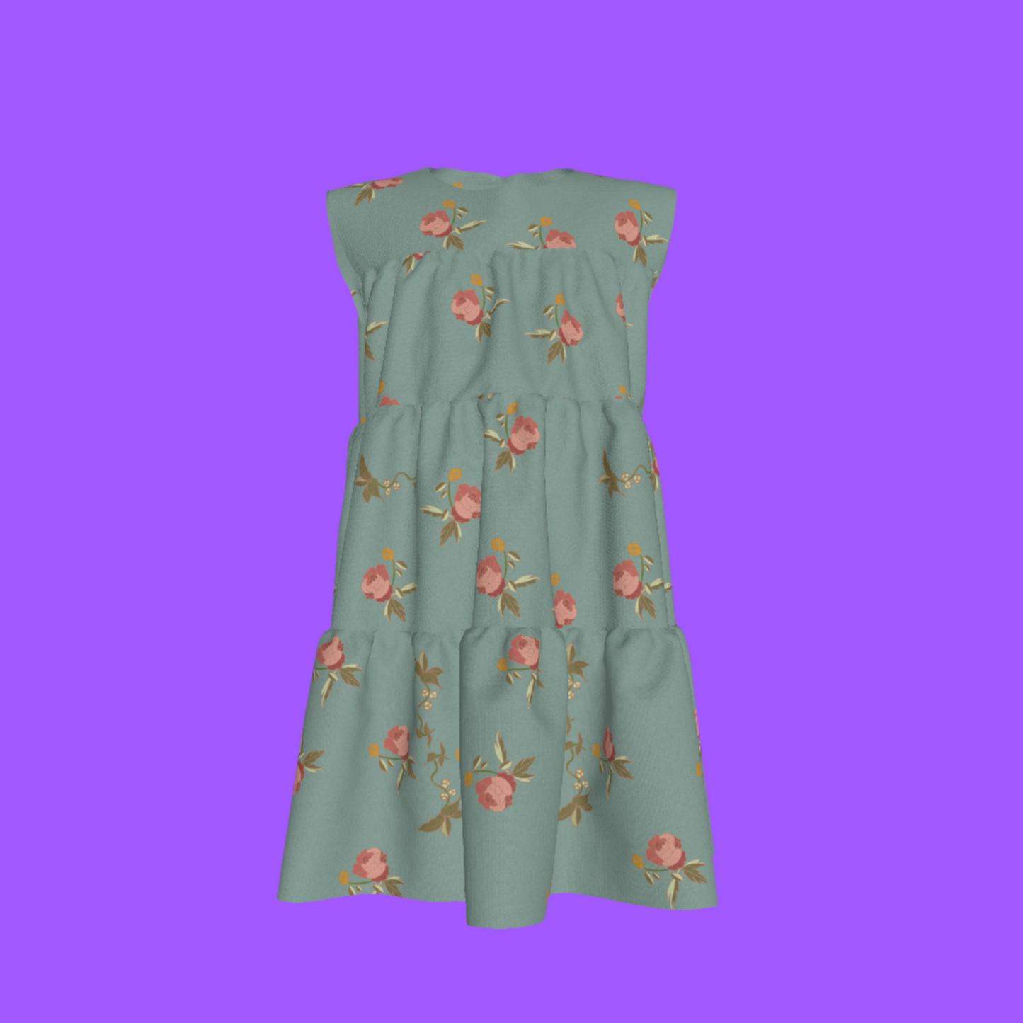 Kid's Ruffle Dress in Belle Bloom in Light Blue in Light Cotton Slub