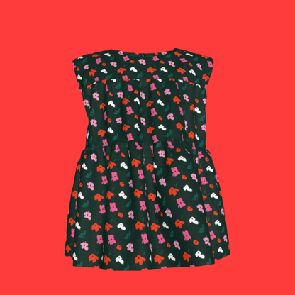 Kid's Sleeveless Ruffle Top in Evergreen Painted Poppies