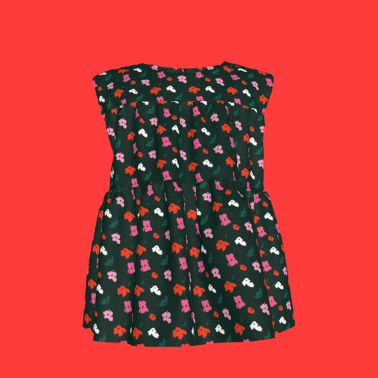 Kid's Sleeveless Ruffle Top in Evergreen Painted Poppies