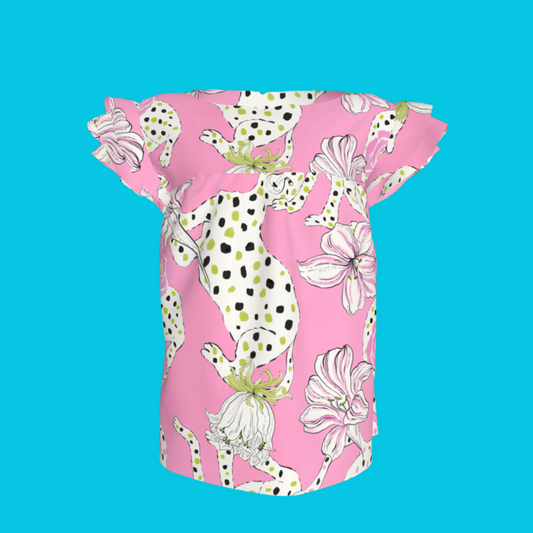 Kid's Ruffled Sleeve Top in Sketching Summer Pink