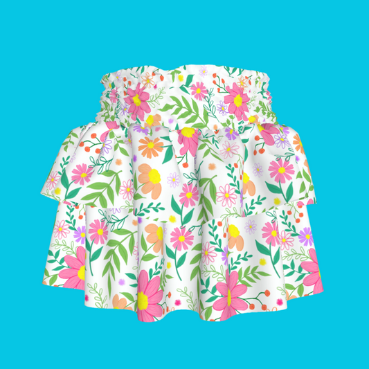 Bright Floral Ruffled Skirt