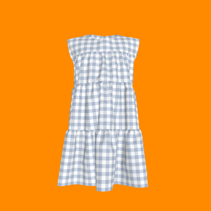 Ruffle Dress without Lining in Pastel Blue Gingham