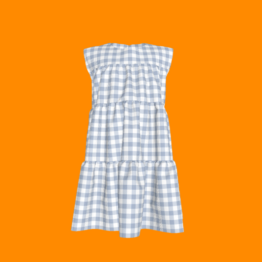 Ruffle Dress without Lining in Pastel Blue Gingham